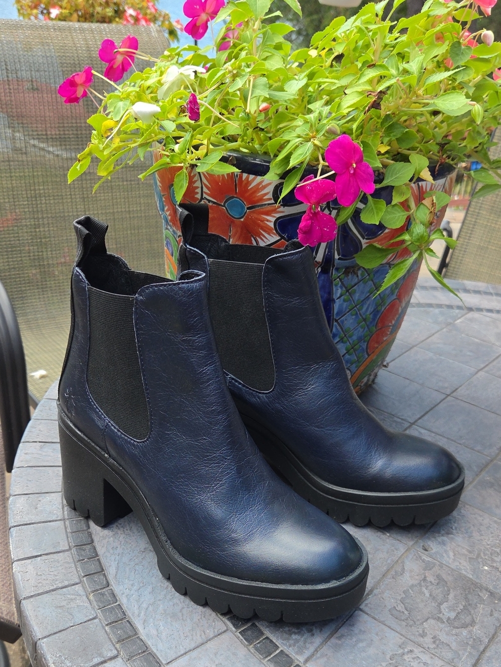 Fly London Navy Blue Chunky Chelsea Ankle Boots
